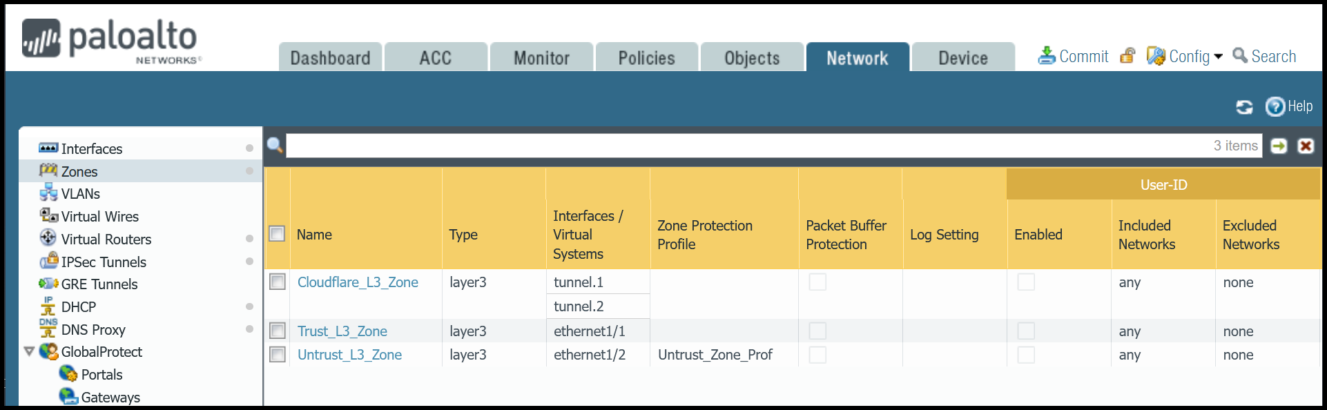 The Palo Alto interface showing the Tunnel Interfaces overview section