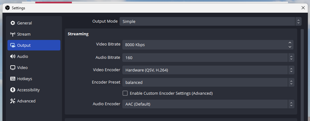 OBS Output Settings - Simple Mode